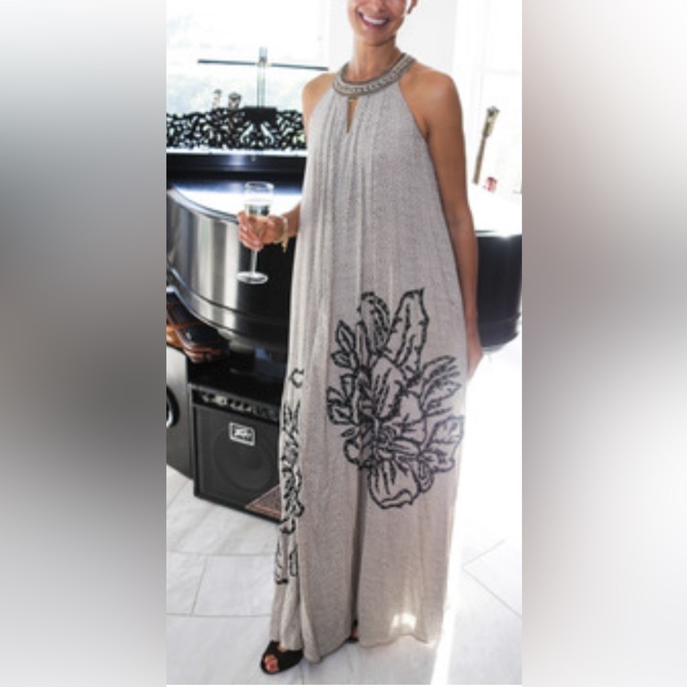 Anthropologie Ranna Gill Embroidered and Beaded Maxi Dress